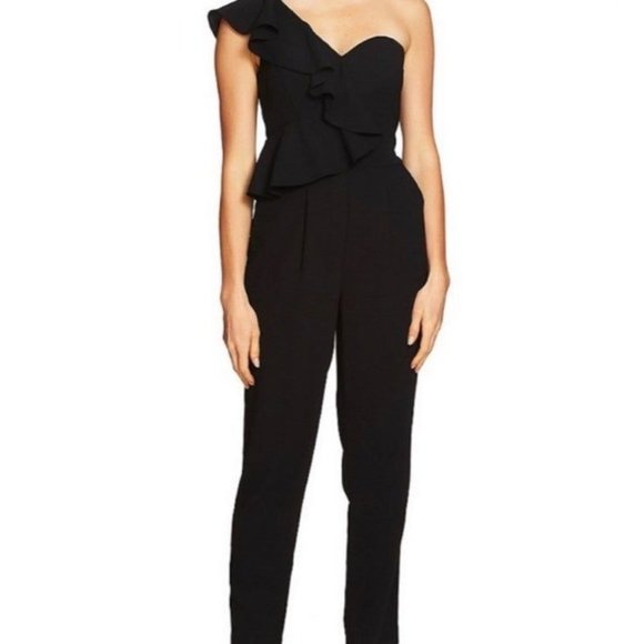 CeCe Women’s Jumpsuit One Shoulder Ruffle Black 6 - Picture 1 of 10